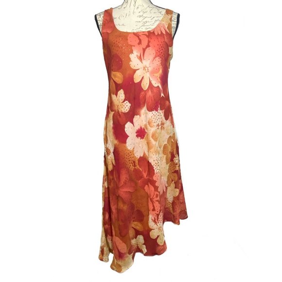 Jessica Howard Dresses & Skirts - Jessica Howard Glittered Floral Slip-on Dress Size M Orange